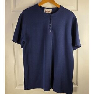 Vtg Bechamel Women's Large Blue Crewneck Blouse Activewear Top Short Sleeve